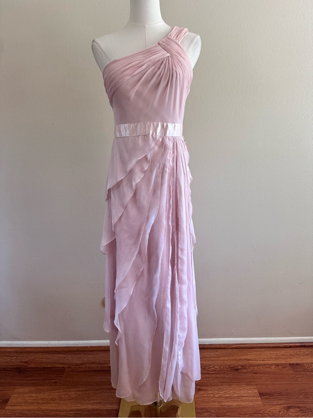 Adrianna Papell Soft Pink One-Shoulder Chiffon Gown